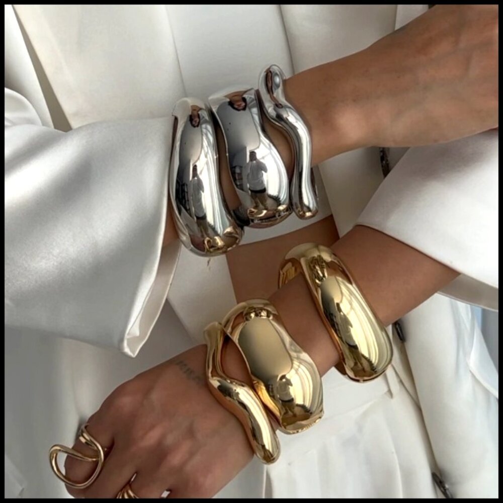 Chunky Wide Cuff Bangle Bracelet Stackable Minima… - image 7